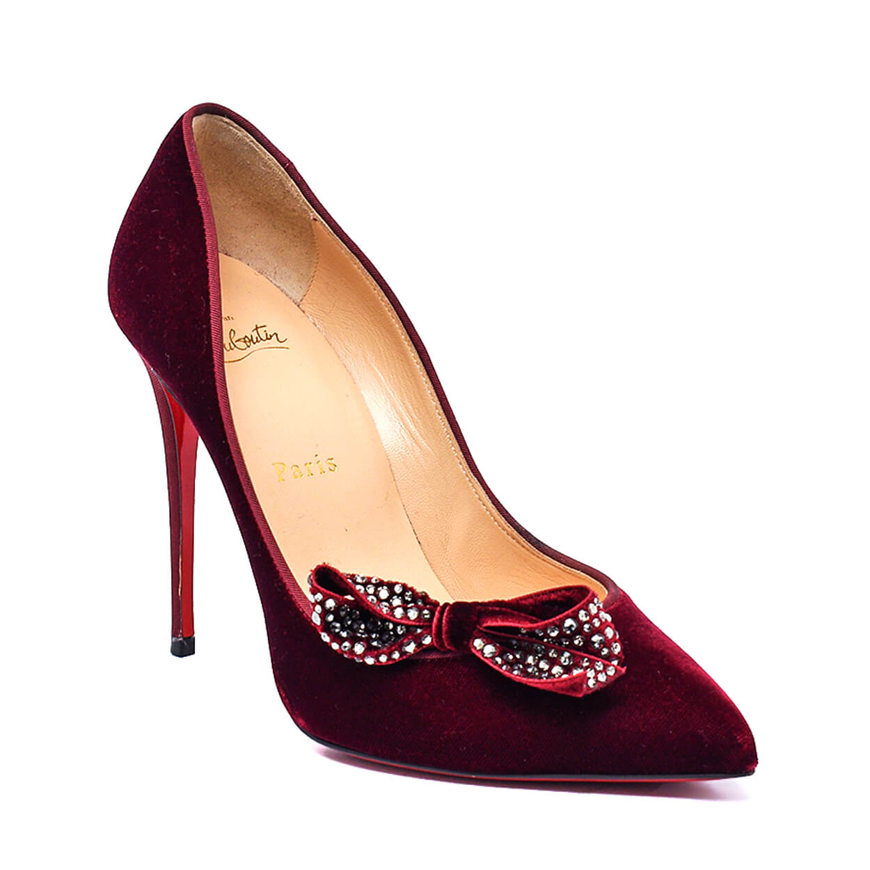 Christian Louboutin - Burgundy Velvet Madame Menule Bow 100 Pumps 38,5